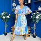 Julia Cape Detailed Midi Dress Floral Sky