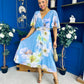 Julia Cape Detailed Midi Dress Floral Sky