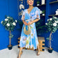 Julia Cape Detailed Midi Dress Floral Sky