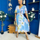 Julia Cape Detailed Midi Dress Floral Sky