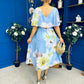 Julia Cape Detailed Midi Dress Floral Sky