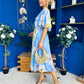 Julia Cape Detailed Midi Dress Floral Sky