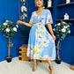 Julia Cape Detailed Midi Dress Floral Sky
