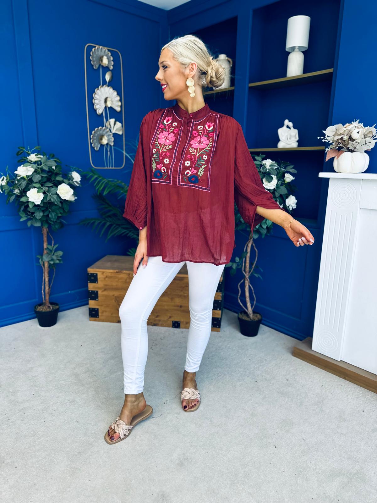 Hannah Crochet Detail Top Wine