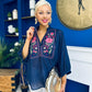 Hannah Crochet Detail Top Navy