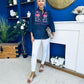Hannah Crochet Detail Top Navy
