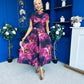 Breffy Asymmetric Neckline Skater Midi Floral Plum