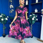 Breffy Asymmetric Neckline Skater Midi Floral Plum