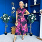 Breffy Asymmetric Neckline Skater Midi Floral Plum