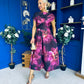 Breffy Asymmetric Neckline Skater Midi Floral Plum