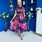 Breffy Asymmetric Neckline Skater Midi Floral Plum