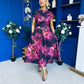 Breffy Asymmetric Neckline Skater Midi Floral Plum