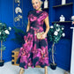 Breffy Asymmetric Neckline Skater Midi Floral Plum