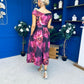 Breffy Asymmetric Neckline Skater Midi Floral Plum