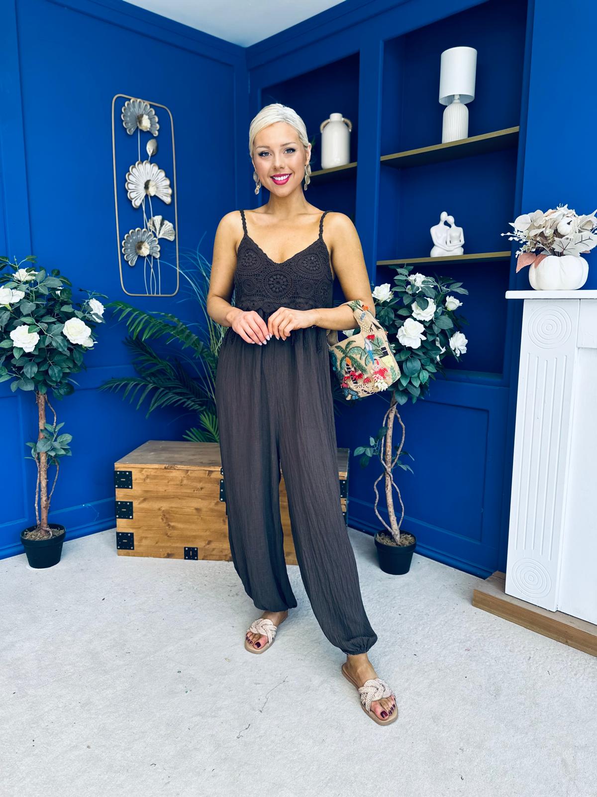 Alana Crochet Detail Strappy Jumpsuit Coco