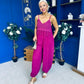 Alana Crochet Detail Strappy Jumpsuit Berry