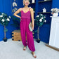Alana Crochet Detail Strappy Jumpsuit Berry