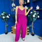 Alana Crochet Detail Strappy Jumpsuit Berry
