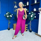 Alana Crochet Detail Strappy Jumpsuit Berry