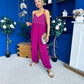 Alana Crochet Detail Strappy Jumpsuit Berry