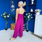 Alana Crochet Detail Strappy Jumpsuit Berry