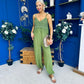 Alana Crochet Detail Strappy Jumpsuit Green