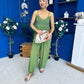 Alana Crochet Detail Strappy Jumpsuit Green
