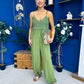 Alana Crochet Detail Strappy Jumpsuit Green