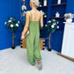 Alana Crochet Detail Strappy Jumpsuit Green