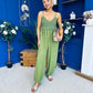 Alana Crochet Detail Strappy Jumpsuit Green
