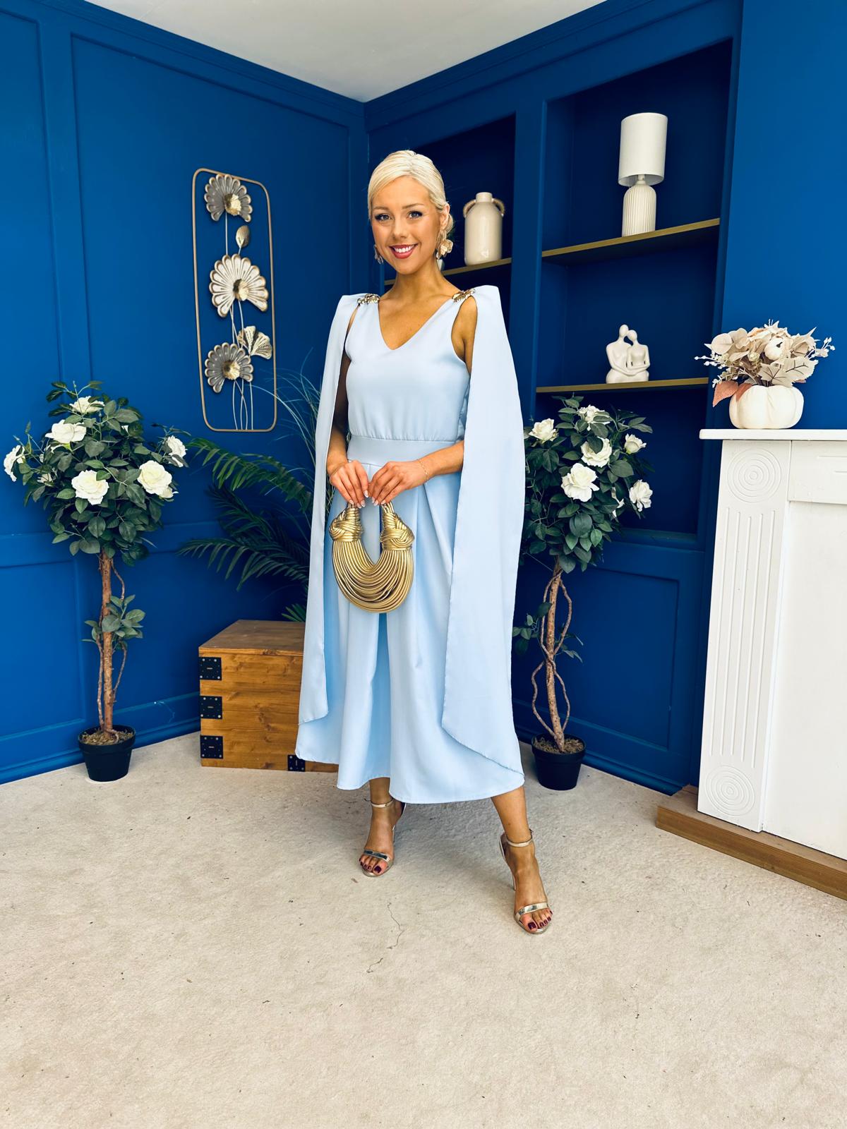 Imelda Cape Detail Occasion Midi Dress Pwr Blue