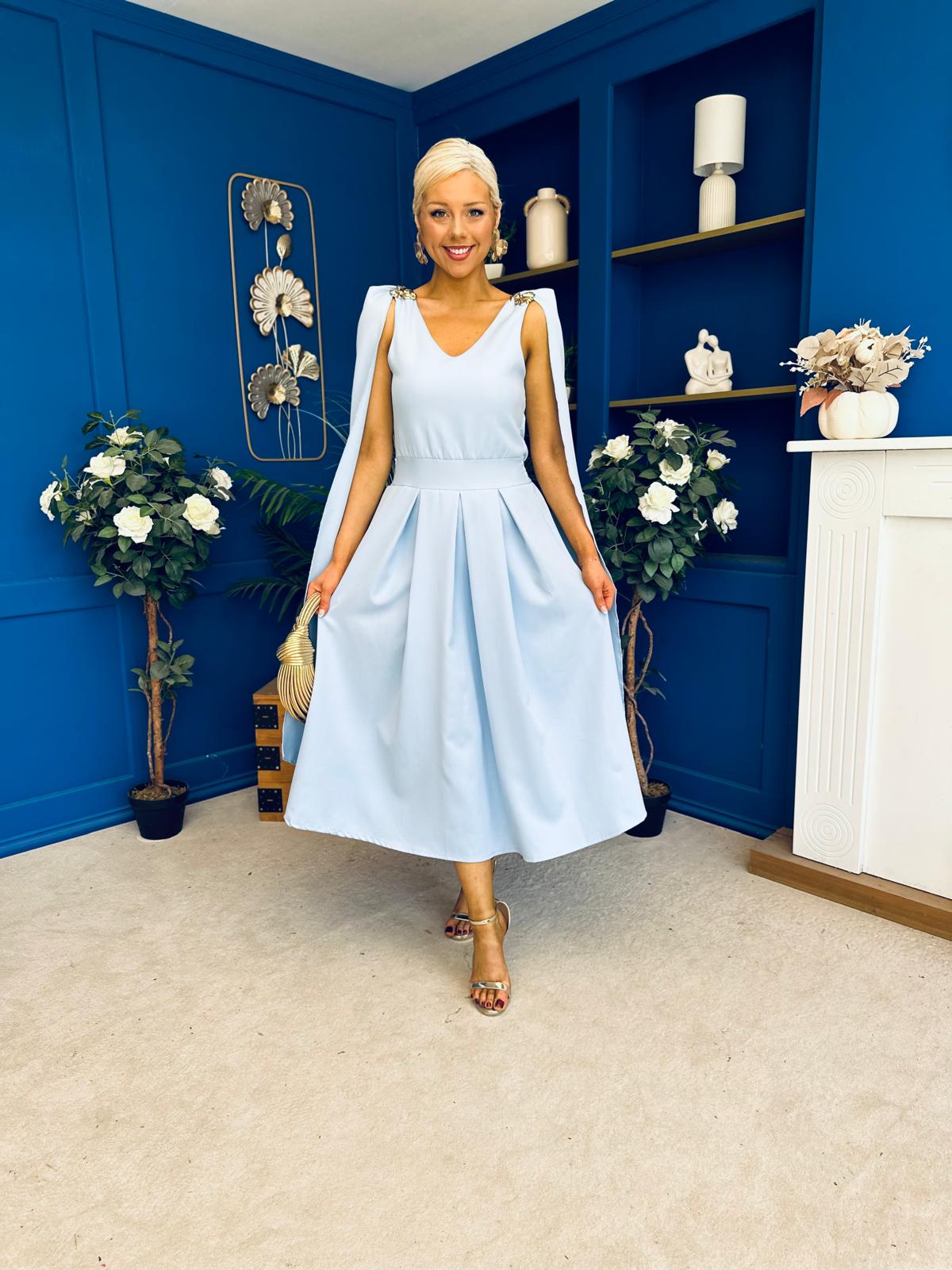 Imelda Cape Detail Occasion Midi Dress Pwr Blue