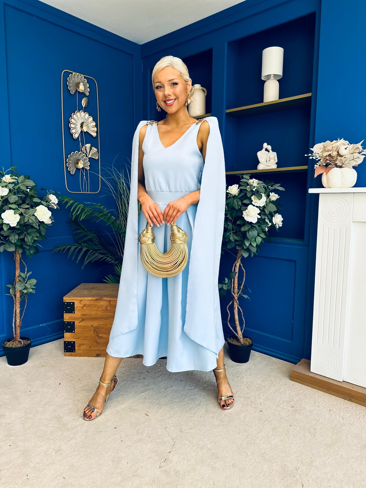 Imelda Cape Detail Occasion Midi Dress Pwr Blue