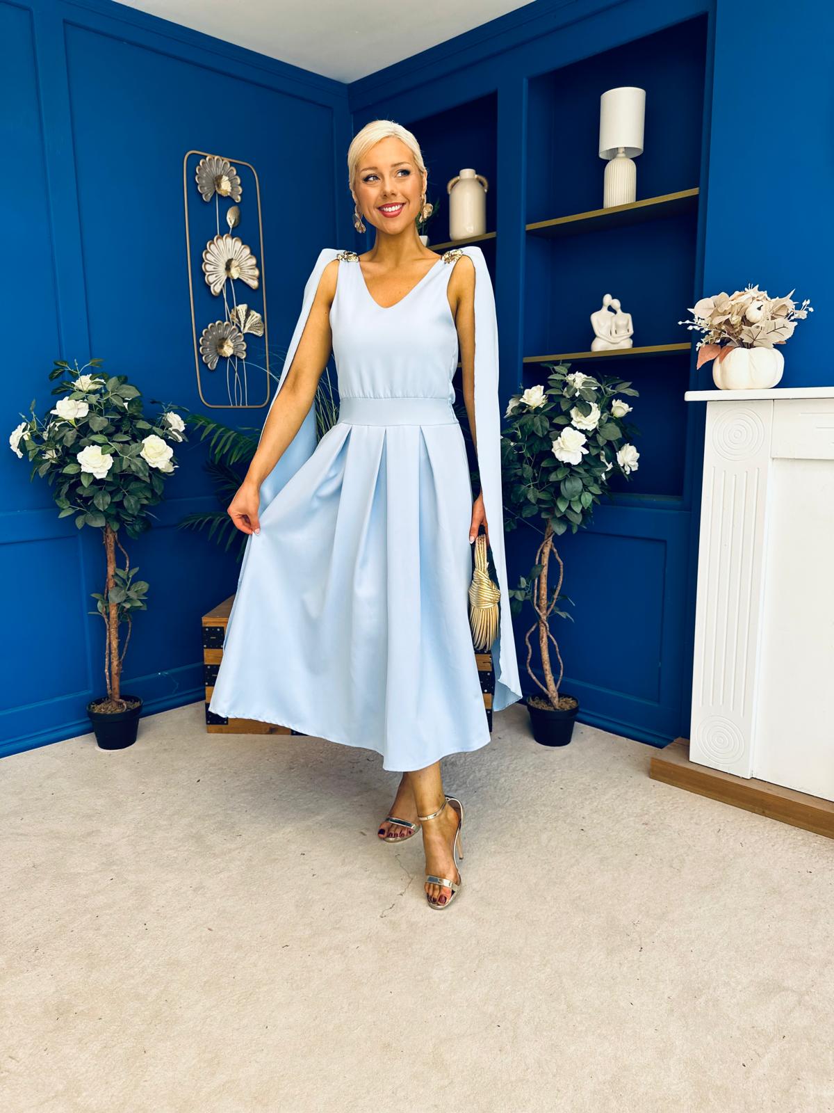 Imelda Cape Detail Occasion Midi Dress Pwr Blue