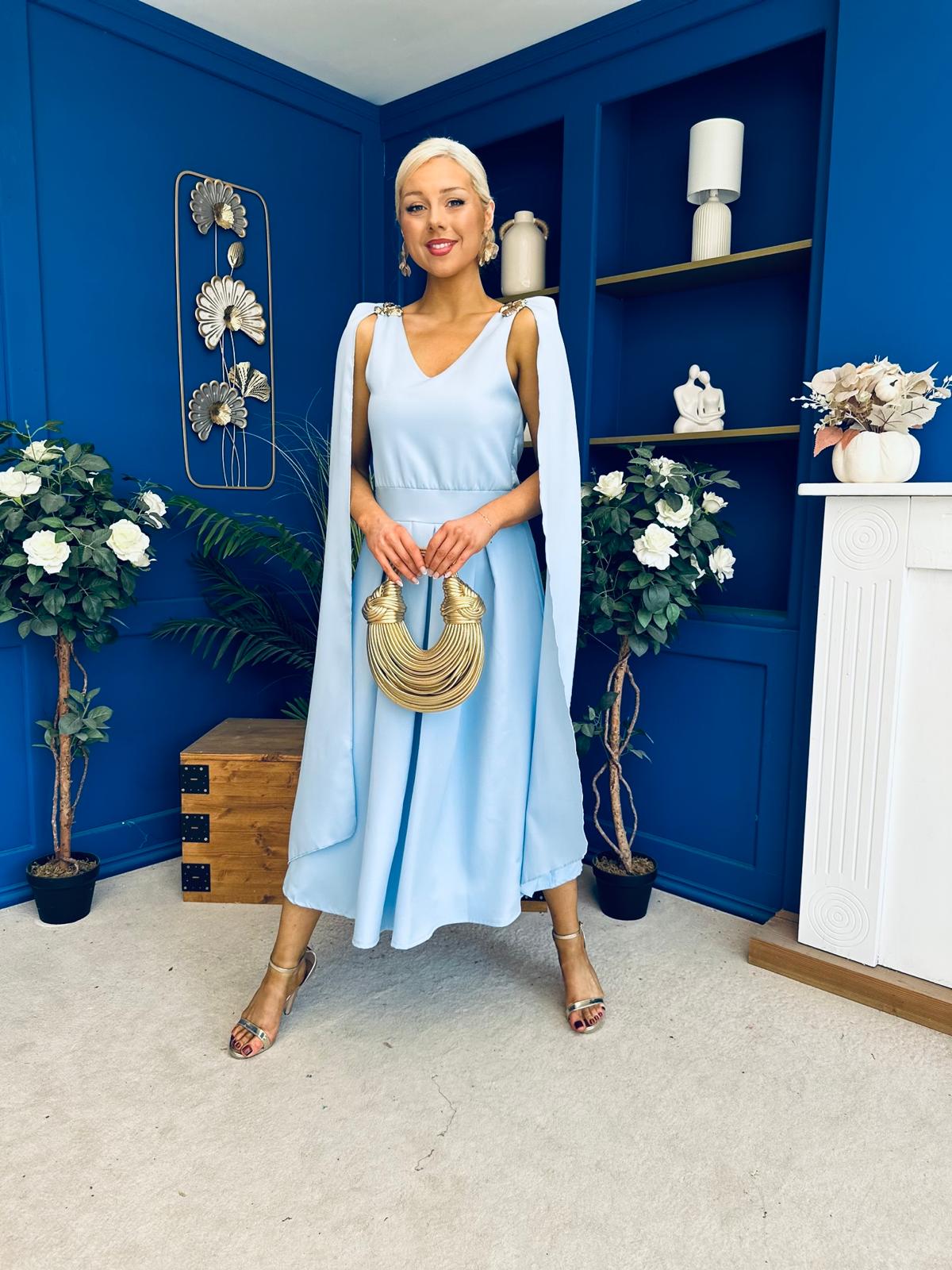 Imelda Cape Detail Occasion Midi Dress Pwr Blue