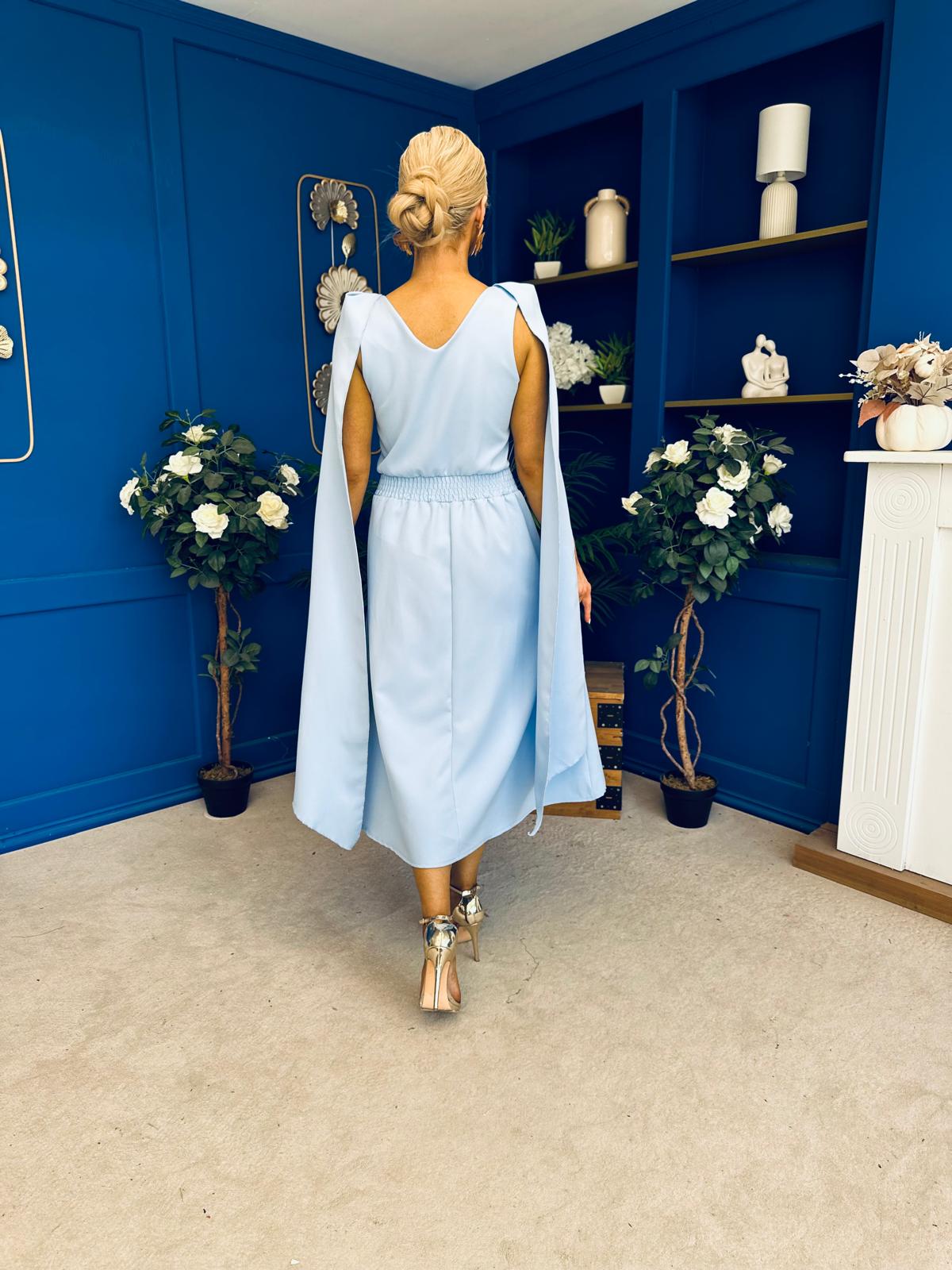 Imelda Cape Detail Occasion Midi Dress Pwr Blue