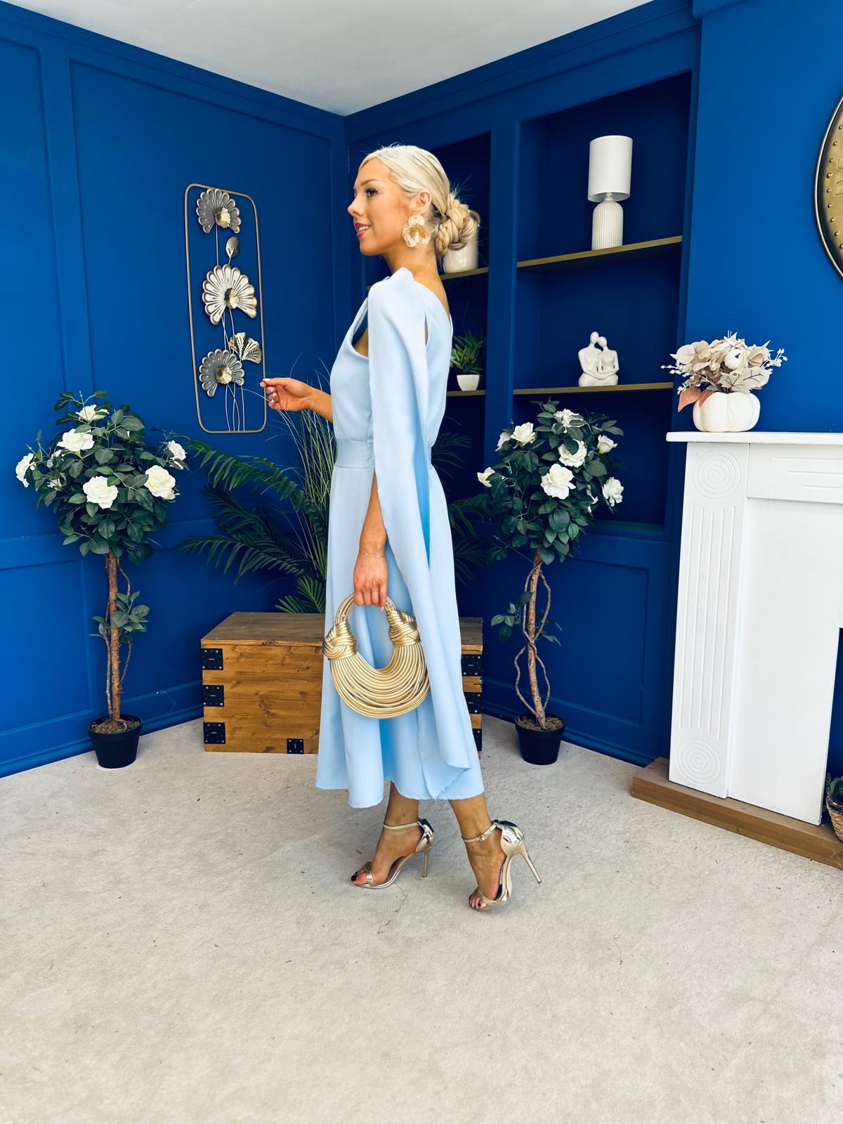 Imelda Cape Detail Occasion Midi Dress Pwr Blue