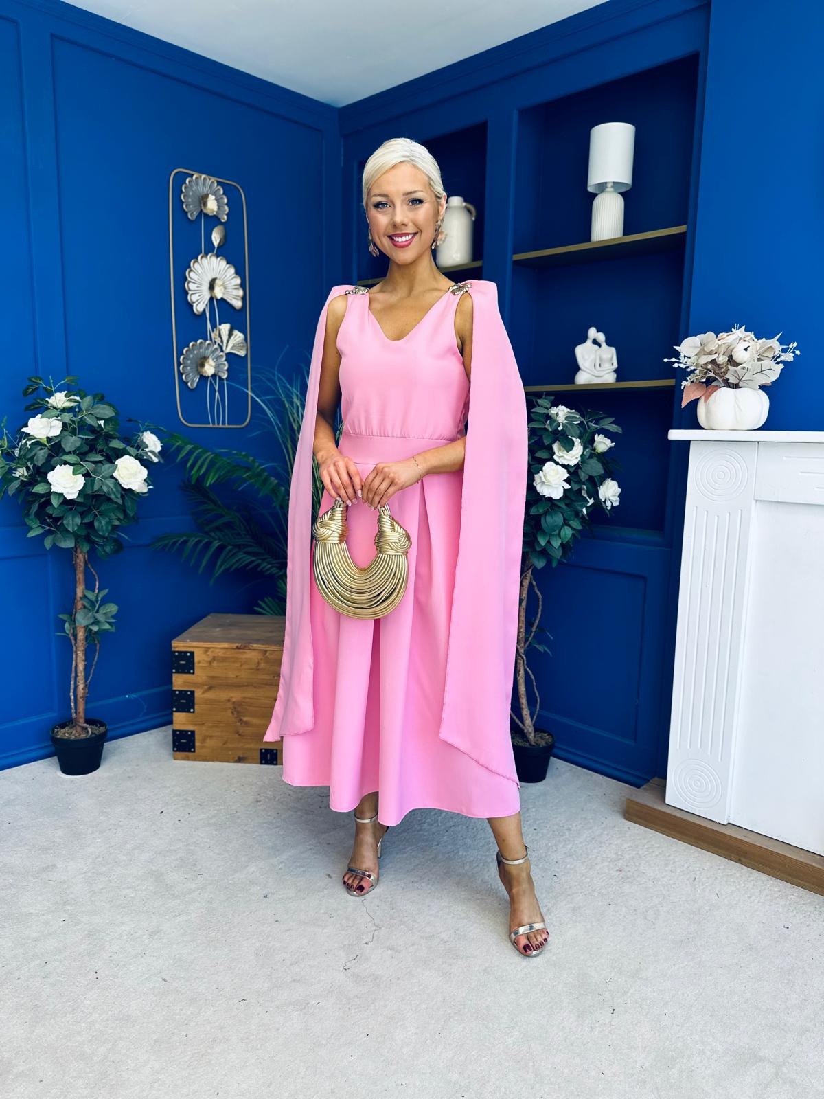 Imelda Cape Detail Occasion Midi Dress Pwr Pink