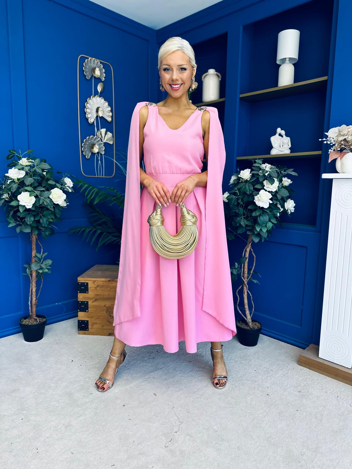 Imelda Cape Detail Occasion Midi Dress Pwr Pink