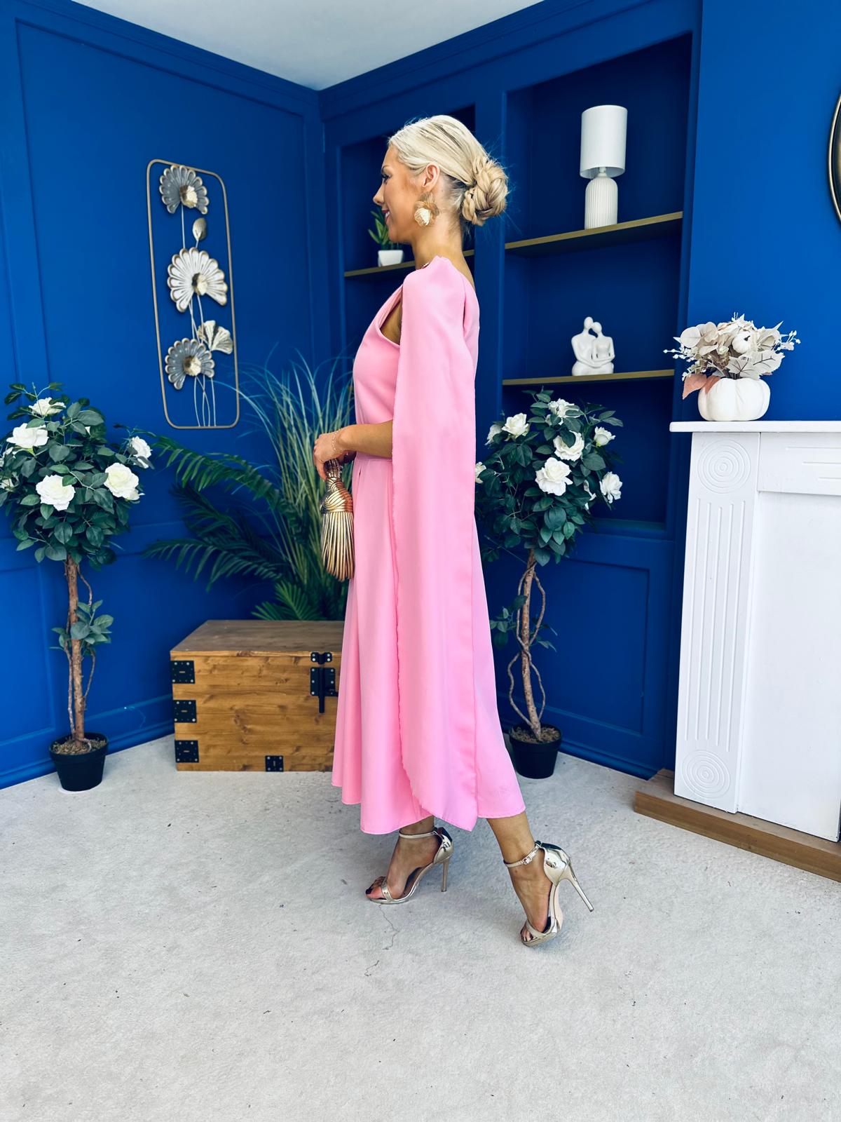 Imelda Cape Detail Occasion Midi Dress Pwr Pink