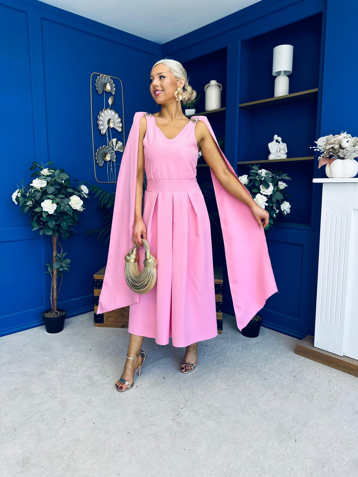 Imelda Cape Detail Occasion Midi Dress Pwr Pink