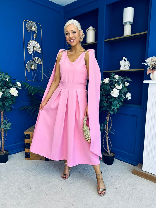 Imelda Cape Detail Occasion Midi Dress Pwr Pink