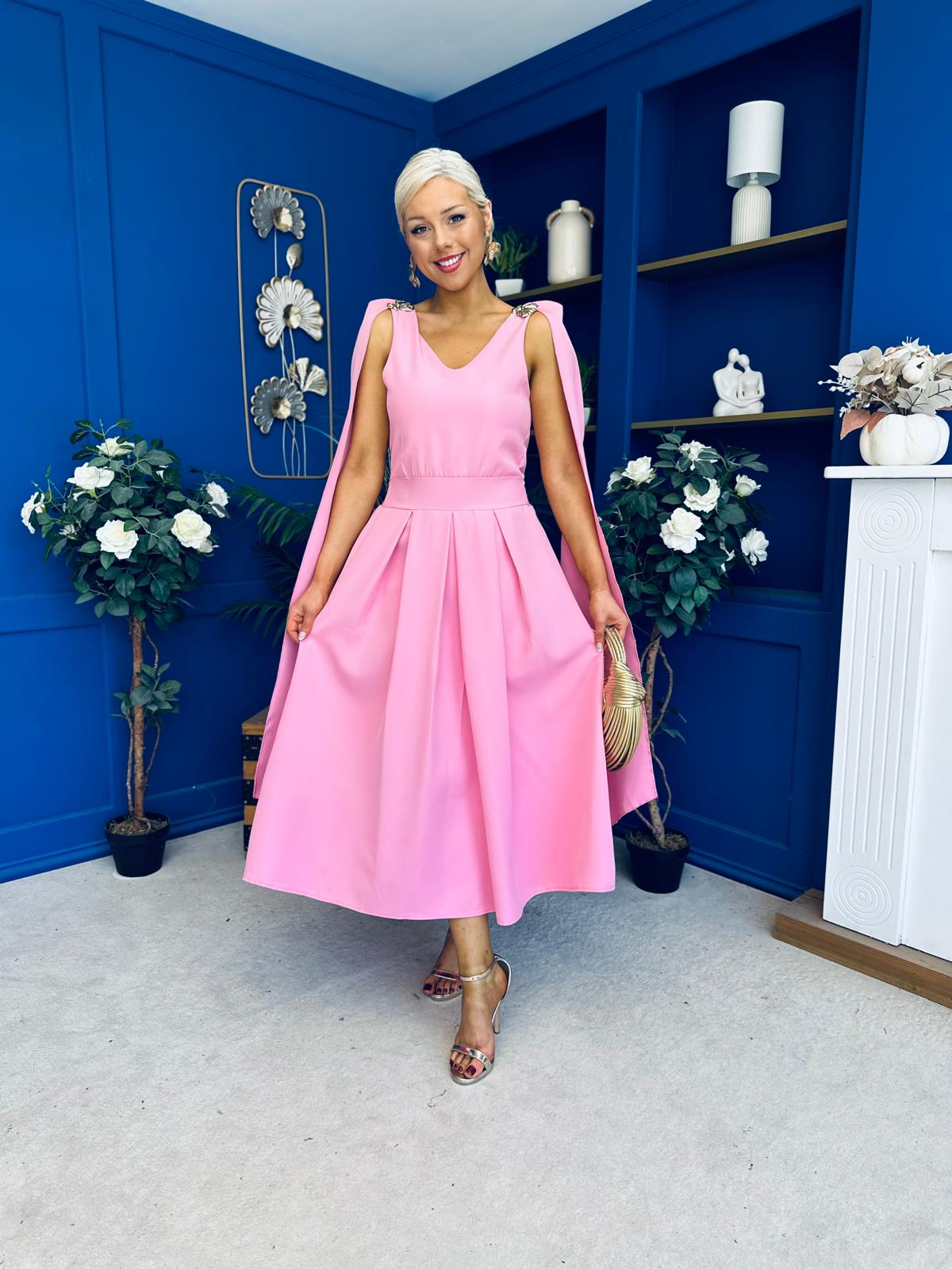 Imelda Cape Detail Occasion Midi Dress Pwr Pink