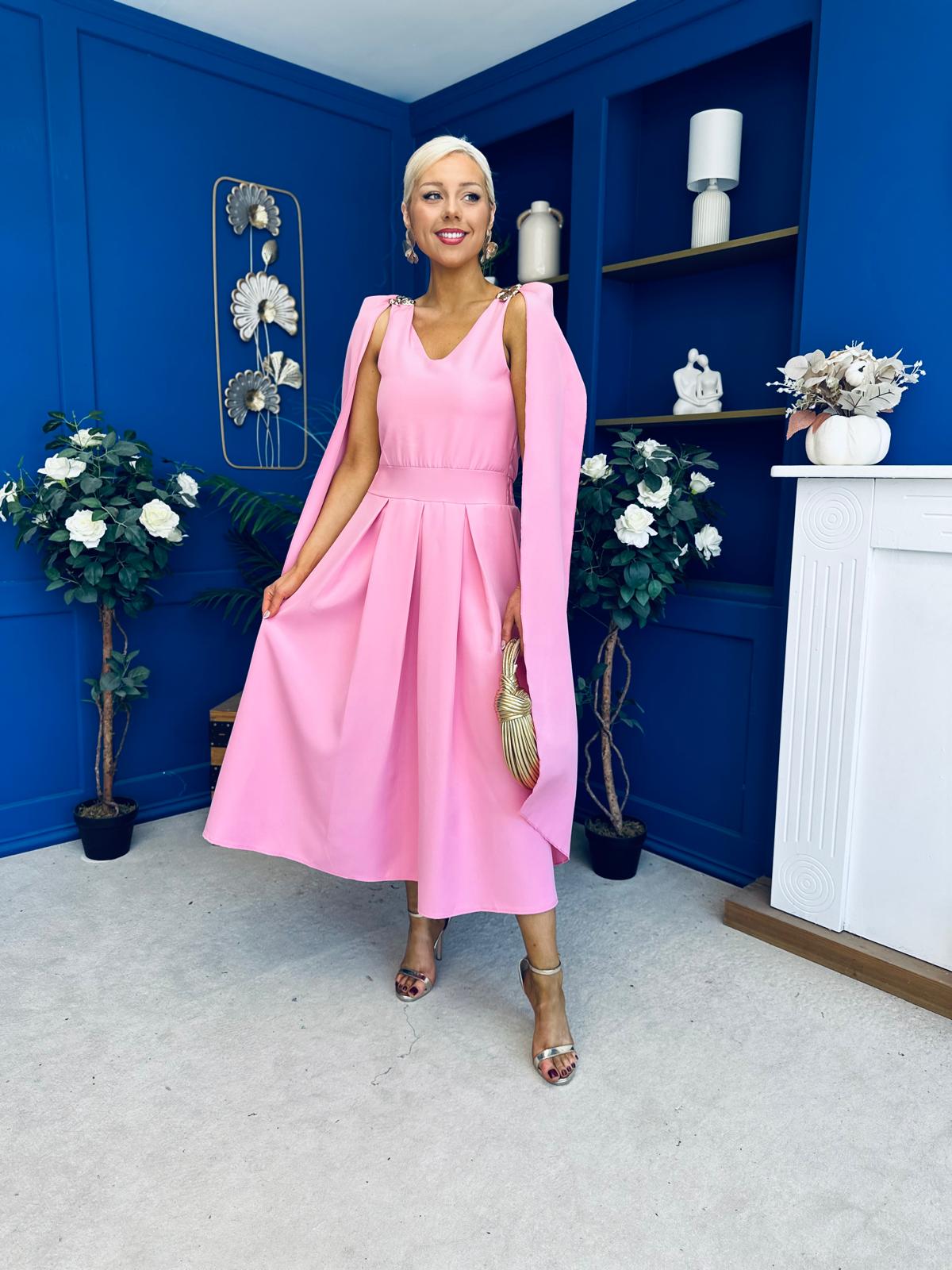 Imelda Cape Detail Occasion Midi Dress Pwr Pink