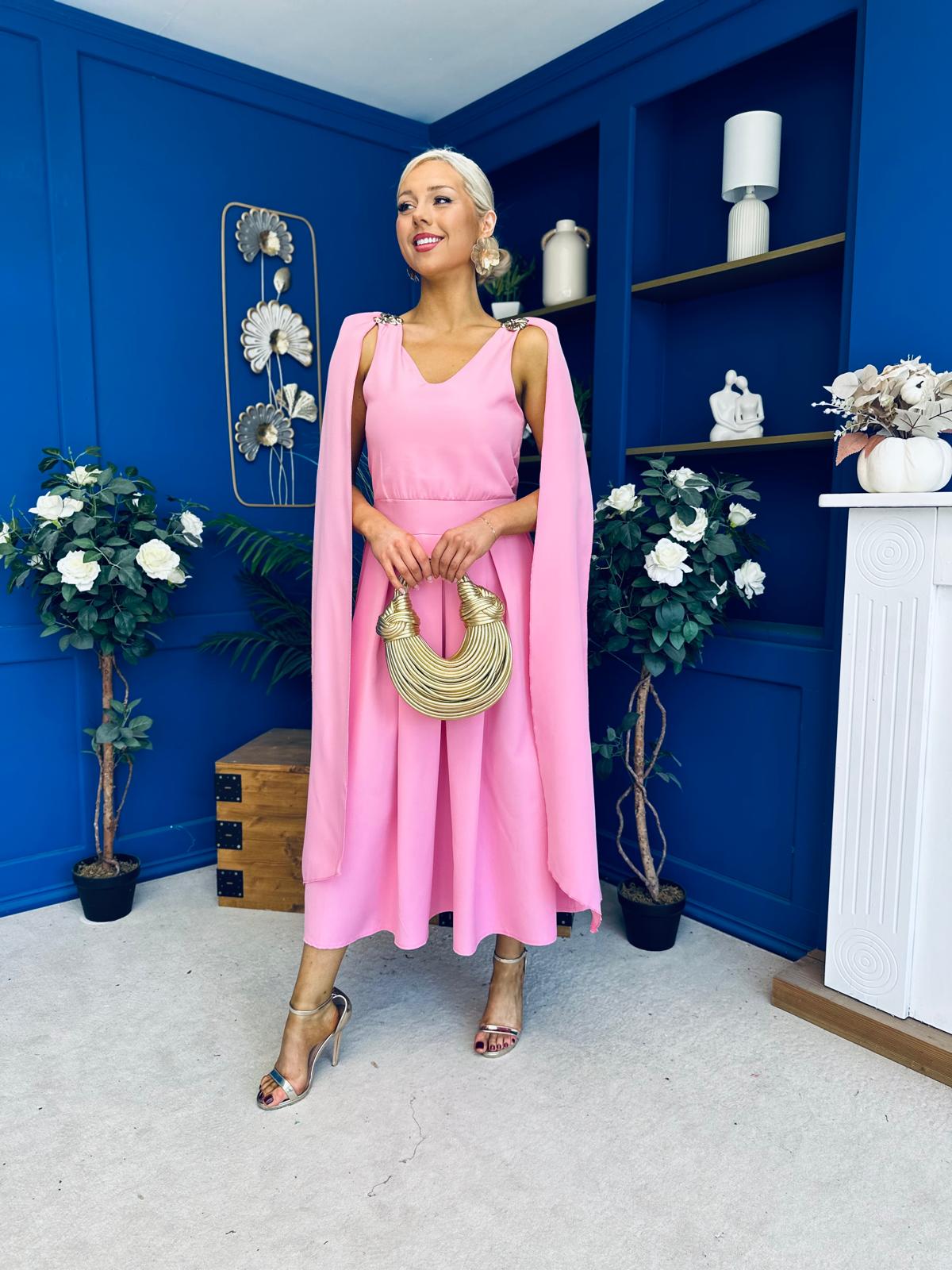 Imelda Cape Detail Occasion Midi Dress Pwr Pink
