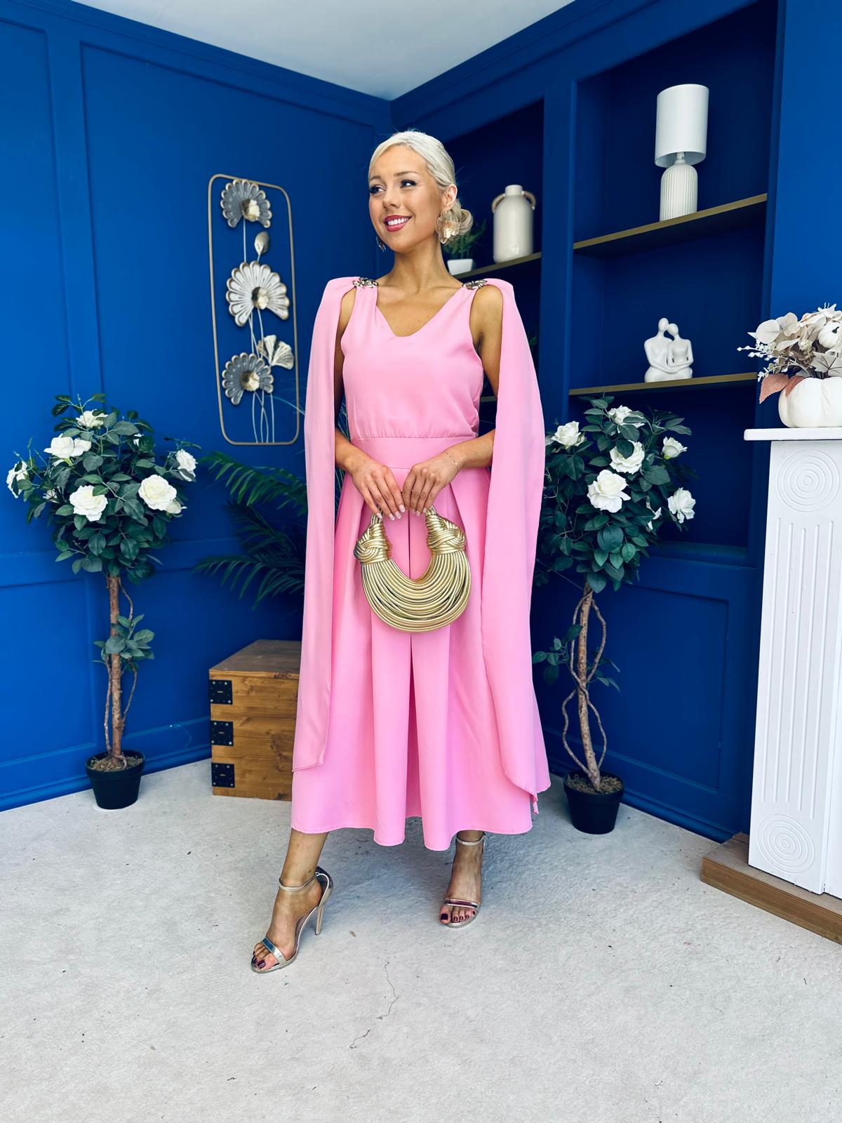 Imelda Cape Detail Occasion Midi Dress Pwr Pink