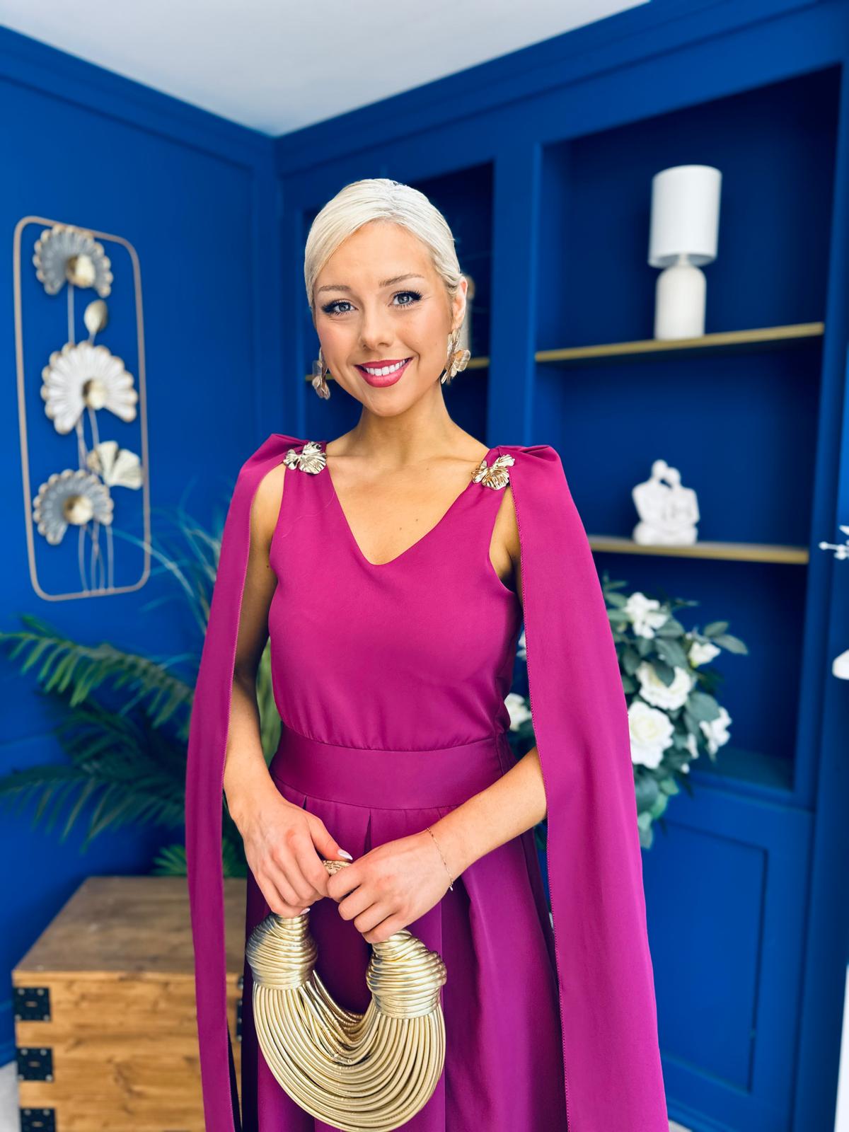 Imelda Cape Detail Occasion Midi Dress Berry