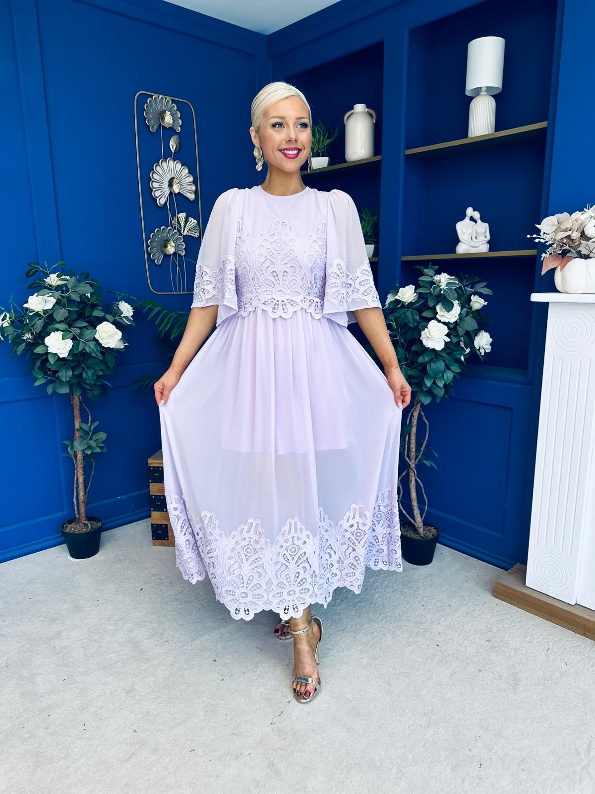 Cori Lace Detail Occasion Dress Lilac