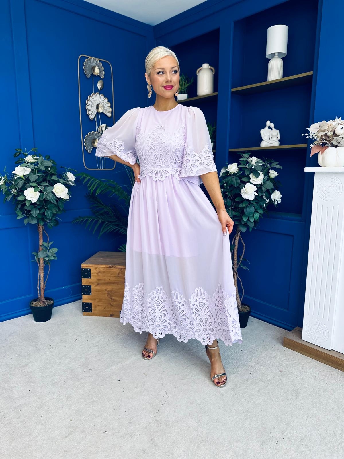 Cori Lace Detail Occasion Dress Lilac