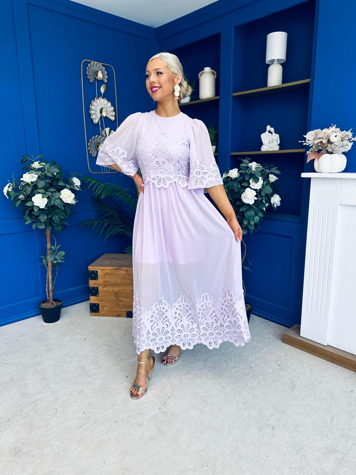Cori Lace Detail Occasion Dress Lilac